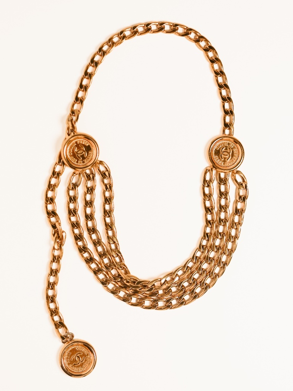 CHANEL Vintage CC Logo Chain Belt / Necklace Accessory Jewelry Gold Metal Charm